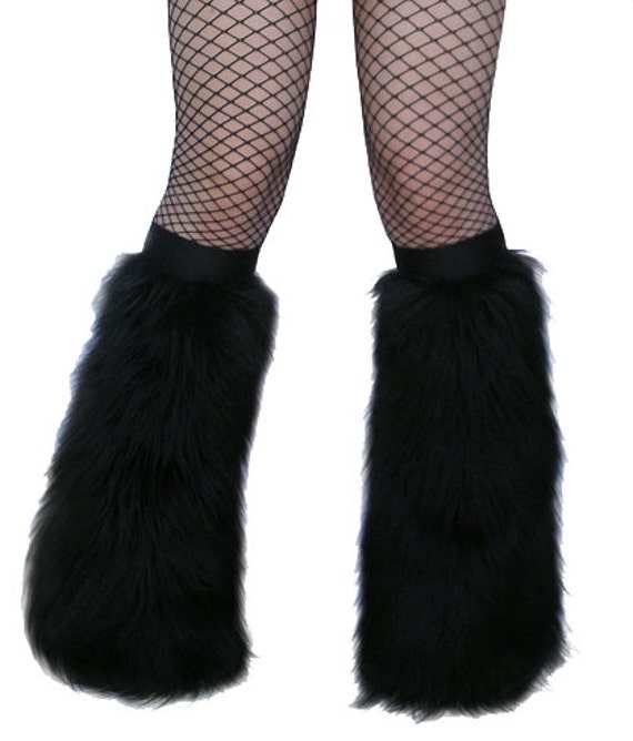 SALE Super Soft Black Faux Fur Fluffy Leg Warmers