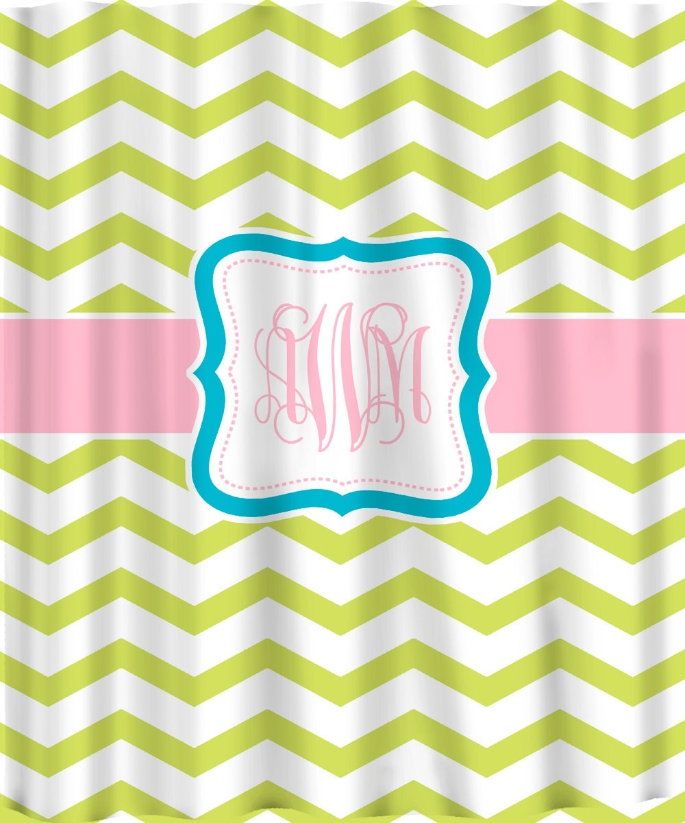 Custom Personalized Chevron Shower Curtain Green and by redbeauty