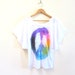 SAMPLE SALE - Peace Splash Dyed Racerback Flowy Draped Sleeve Swing Long Dolman Tunic Tee in White Spectrum Rainbow - S M L XL 2XL
