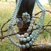 Beaded Necklace with Cluster earrings Blue pearls and rhinestones