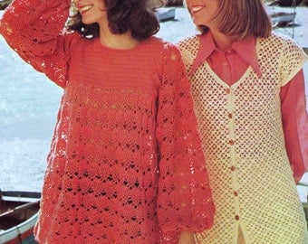 INSTANT DOWNLOAD PDF Vintage Crochet Pattern 1970s Lacy Smock Tunic and Cap Sleeved Vest Waistcoat Retro