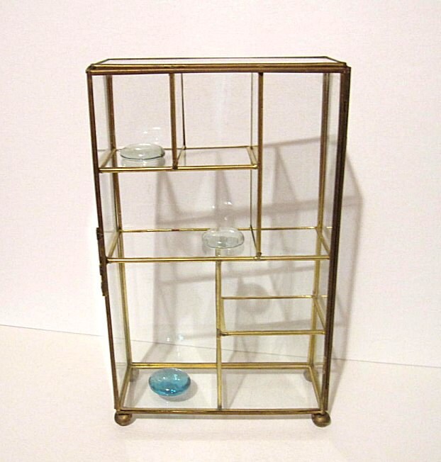 Vintage Brass & Glass Curio Display Case 7 Divided