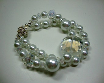 Coco Pearl & Crystal Bracelet Bridal Wedding Jewelry Two Strand