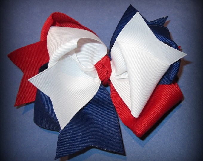 Patriotic American m2mg Hair Bow for Gymboree Girls Triple Layers and Loops 4th of July Red White and Blue Country Patriot Big 5 Inch