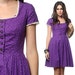 Mini Dress DIRNDL German 1970s Hippie Boho Oktoberfest Folk Purple Calico Print 70s Bohemian Vintage Button Up Full Skirt Extra Small XS S