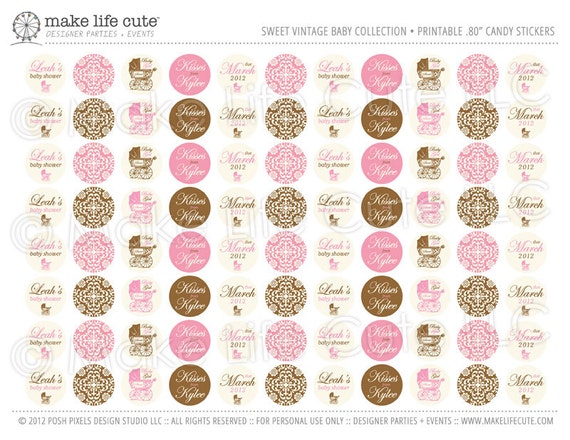 BABY CARRIAGE - Printable Candy Stickers - Baby Shower - DIY Sweet Vintage Baby Collection - by Make Life Cute Il_570xn