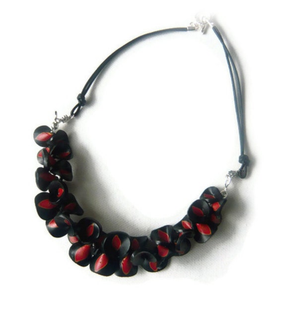 Black and Red Petal Necklace handmade by Lottie Of London