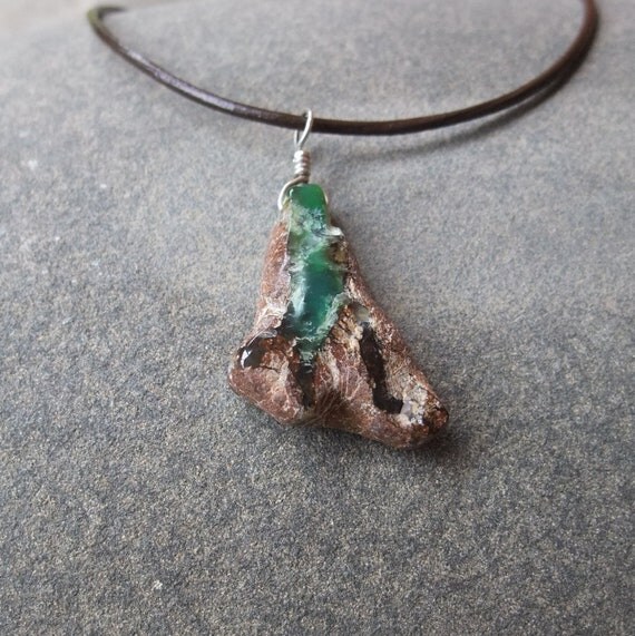 Chrysoprase pendant necklace raw earthy by NaturesArtMelbourne