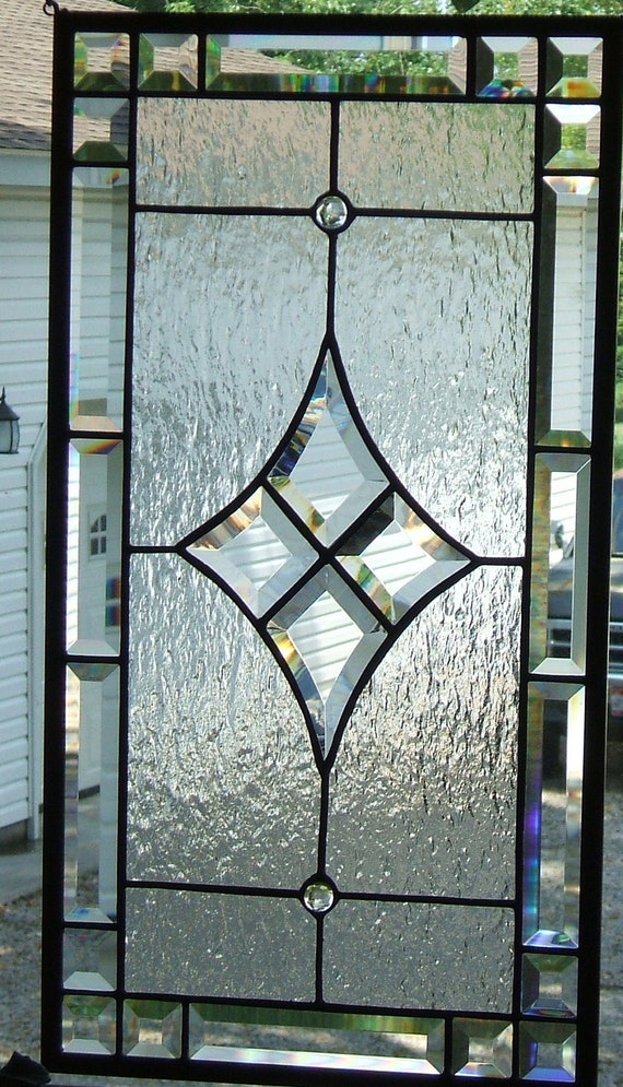 Diamond Beveled Stained Glass Panel Clear Textured Glass