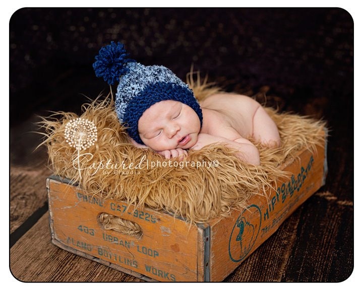 Baby Boy Hat Newborn Boy Photo Prop Winter Blue PIXIE