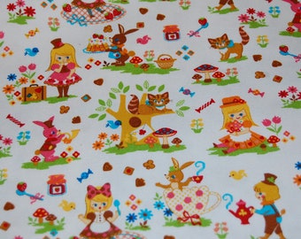 Kawaii Japanese Fairytale White Alice in Wonderland Fabric 1/2 yard Cosmo Textiles Half Yd OOP Out of Print Hard To Find