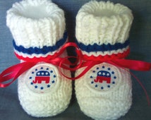 old handmade baby Booties 12  knit of Baby Custom  slippers knit Patriotic Elephant for month Republican 4th