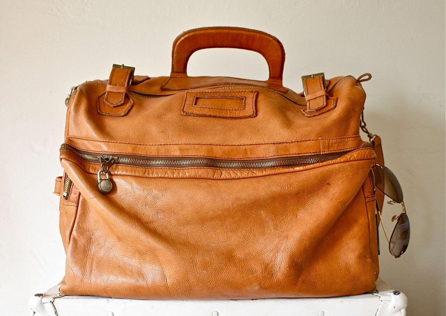 Reserved... 60s large leather weekender bag luggage by bohemiennes