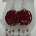 Vintage OOAK burgundy plastic button earrings faceted glass beads eco-friendly