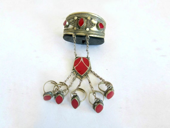 Vintage Turkmen Kuchi 5 Finger Slave Bracelet by ShopGypsyEyes