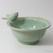 Made to order - Celadon Ceramic Earring Bowl with a Hand Sculpted Bird and a Recycled Glass Puddle