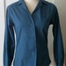 1940s Rosie the Riveter Blue Cotton 'American' Long Sleeve Button Down Work Shirt with Pocket-XS