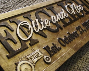 Personalized Family Name Signs CARVED personalized farm sign Christmas Gift green tractor john lovejoystore wedding couples wedding sign