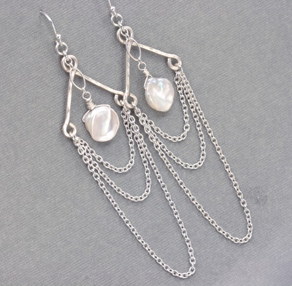 Sterling Chandelier Earrings Draped Chain by LizardiJewelry