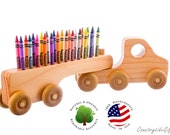 Crayon Holder - Wooden Truck Crayon Holder - Handcrafted Natural and Organic Wood Crayon Holder -  Wooden Crayon Holder for 24 Crayons