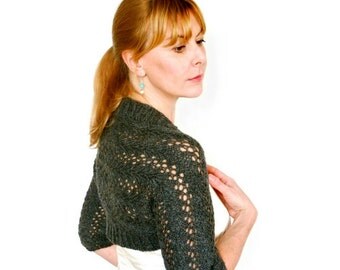 Lily Lace Shrug Bolero Grey Hand Knit Andean Wool XS
