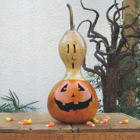 Halloween Gourd Jack-O-Lantern Natural Carved Spooky Fall