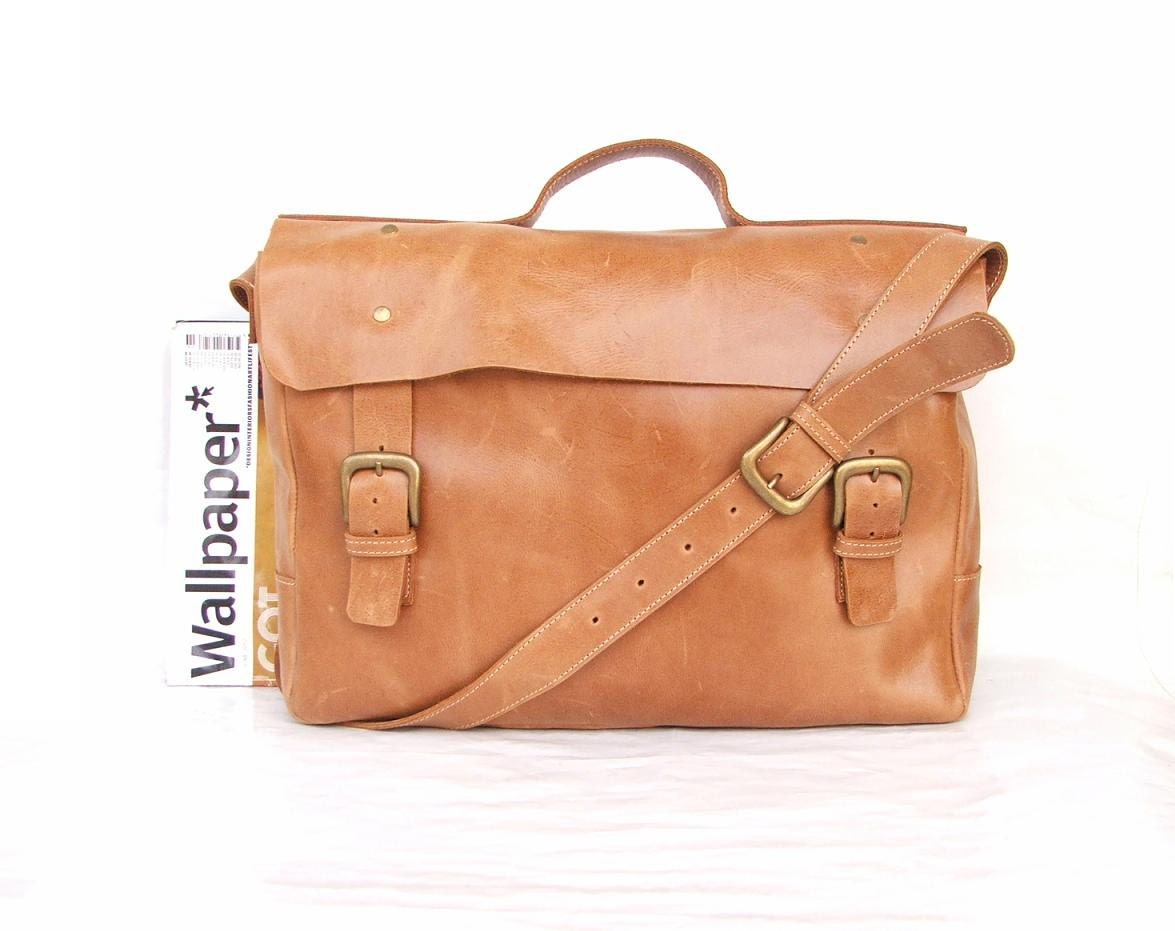 leather briefcase leather Macbook bag Messenger bag light