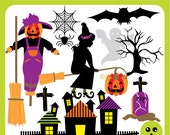 Halloween Trick or Treat - witch, bats, broom, ghost, vampire, spider web, withered tree, halloween - Personal and Commercial Use Clip Art Il_170x135