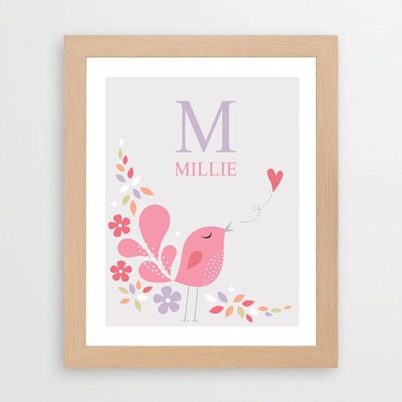Printable Personalized Nursery Wall Art. Sweet little bird. Il_570xn