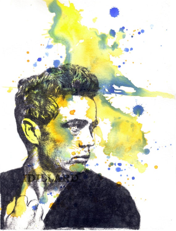 Items similar to Retro Art James Dean Art Portrait Watercolor Painting ...