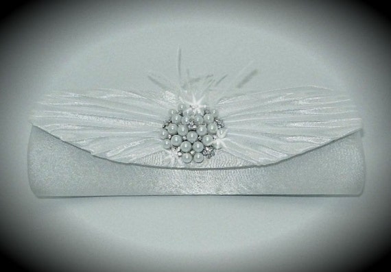 white satin bridal clutch