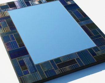 Iridescent Stained Glass Mosaic Mirror made with Bullseye Accordian Glass 16" x 20"