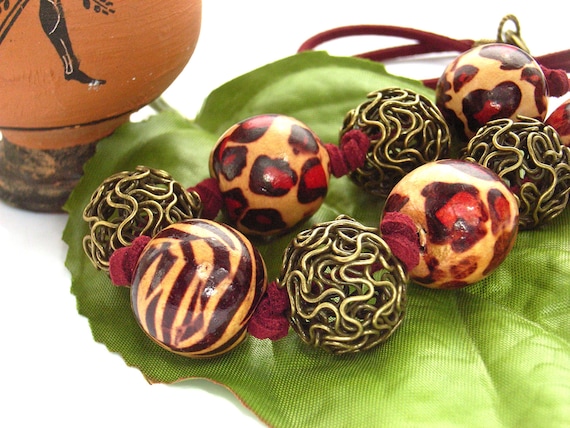 Animal print bead necklace cord toggle by BlueForestJewellery