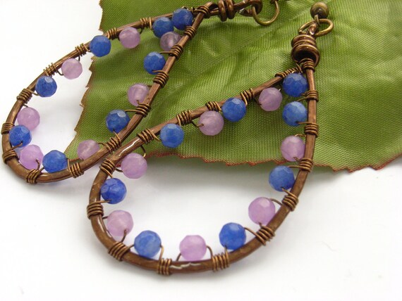 Earrings paisley wire woven gemstone beads by BlueForestJewellery