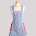 SALE Retro Full Kitchen Apron : Handmade Cute Womens Apron in Vintage Country Blue Dot with Yellow Hot Pink and Blue Floral
