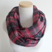Infinity Scarf Plaid Flannel Cotton Cowl in Red Black and Grey - Unisex