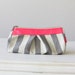 cosmetic bag - Stripe cotton grey and neon Pink leather