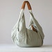 Green stripe hobo bag , shoulder purse in cotton canvas and light brown leather - Kallia