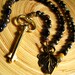 Antique Brass Cabinet Skeleton Key Rosary Tiger Eye Leaf Toggle Clasp Necklace