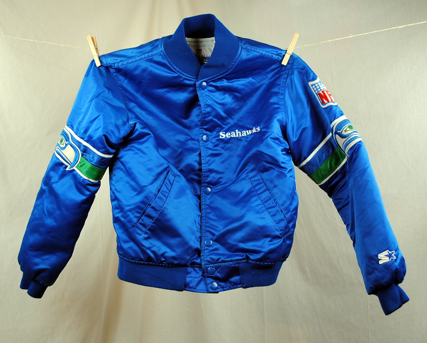 Vintage 80s Seattle Seahawks NFL Starter Satin Jacket Coat XS