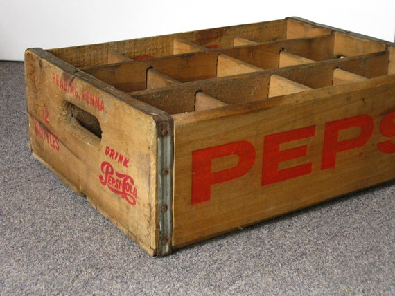 crate pepsi vintage bottle Cola Soda Pepsi Wooden Divided Vintage 12 Box Crate Storage Bottle