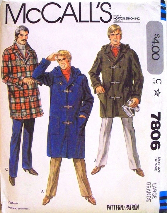 mccalls pattern 7806 mens coat or jacket and hood 1981