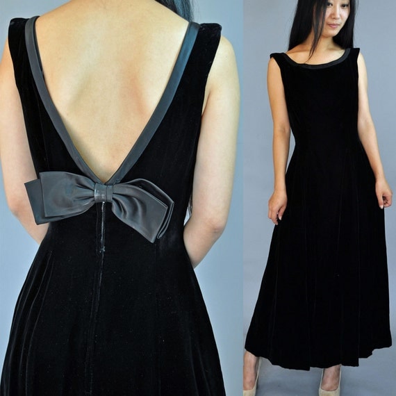 vintage 50s dress black velvet evening dress/ by rockstreetvintage