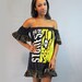 upcycled mini Festival Dress / recycled Off Shoulder Ruffled Bohemian Mini Tee Dress / 94 Rolling Stones Tour Shirt M / L