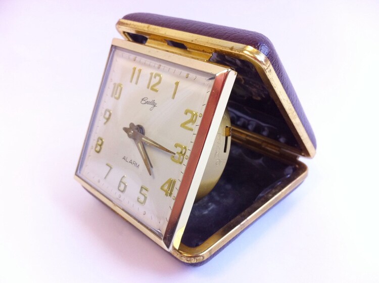 Vintage Bradley travel alarm clock. Brown case. by AllisonKapner