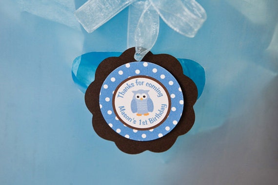 Owl Theme Favor Tags in Blue and Brown - Owl Birthday Party Decorations - Owl Boy Birthday Party Il_570xn