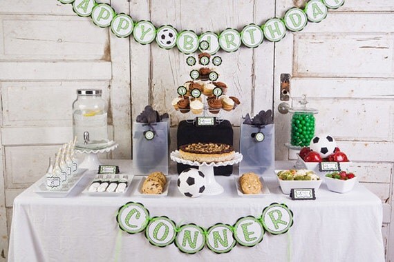 Soccer HAPPY BIRTHDAY Banner Party Decorations, Soccer Birthday Banner, Soccer Birthday Party Decorations in Green & Black Il_570xn