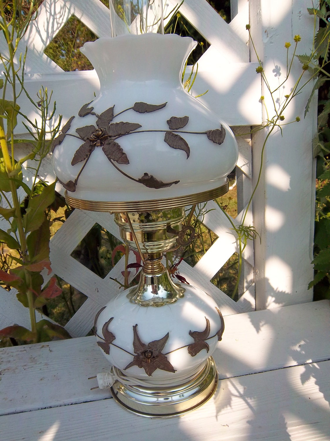 Vintage Milk Glass Hurricane Lamp 1940s