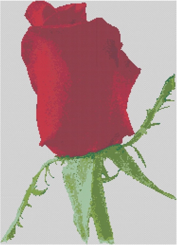Red Rose Cross Stitch Printed Pattern