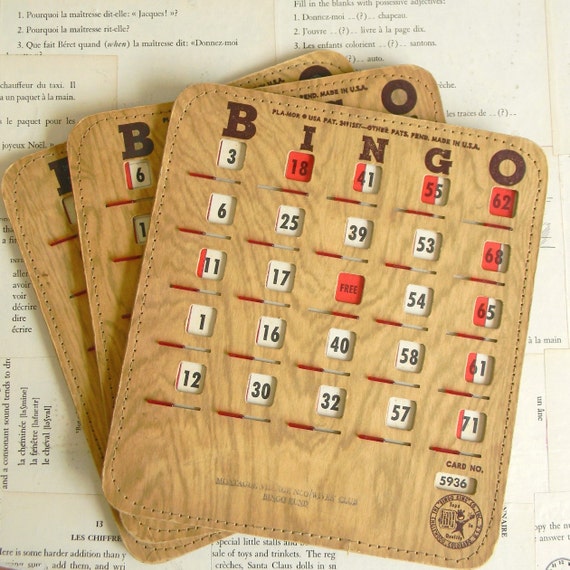 3 vintage bingo slide cards